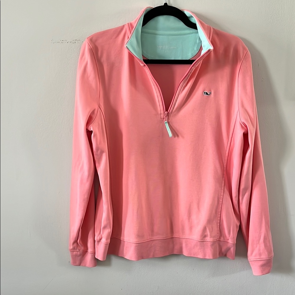 Vineyard Vines Pink Quarter-Zip Pullover with Mint Lining